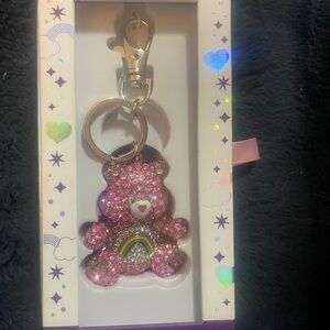 Pink Bear Keychain with Rainbow Detail